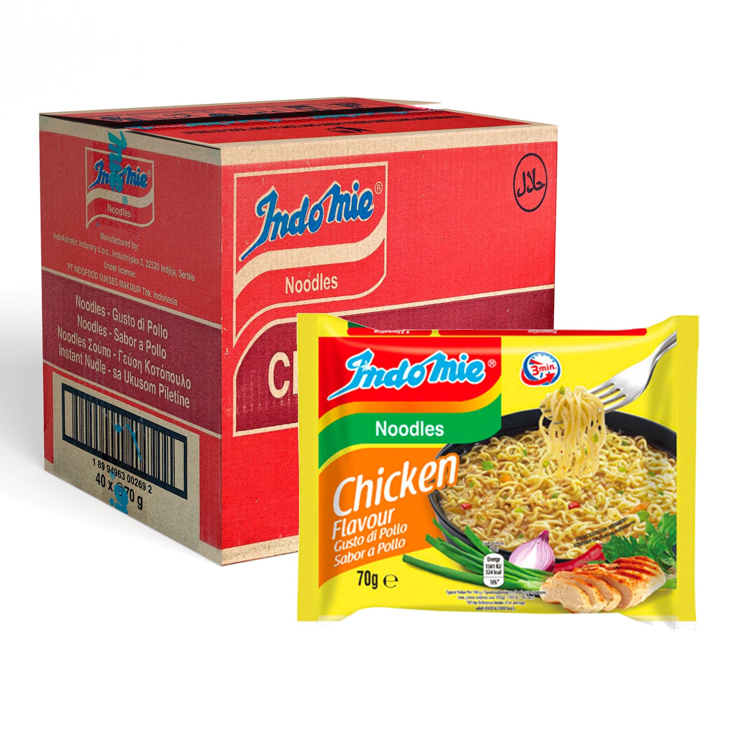 Indomie Chicken Instant Noodles – 40 x 70 g | Hühnergeschmack | Schnelle 3-Minuten-Nudelsuppe | Halal | Herzhaft & aromatisch