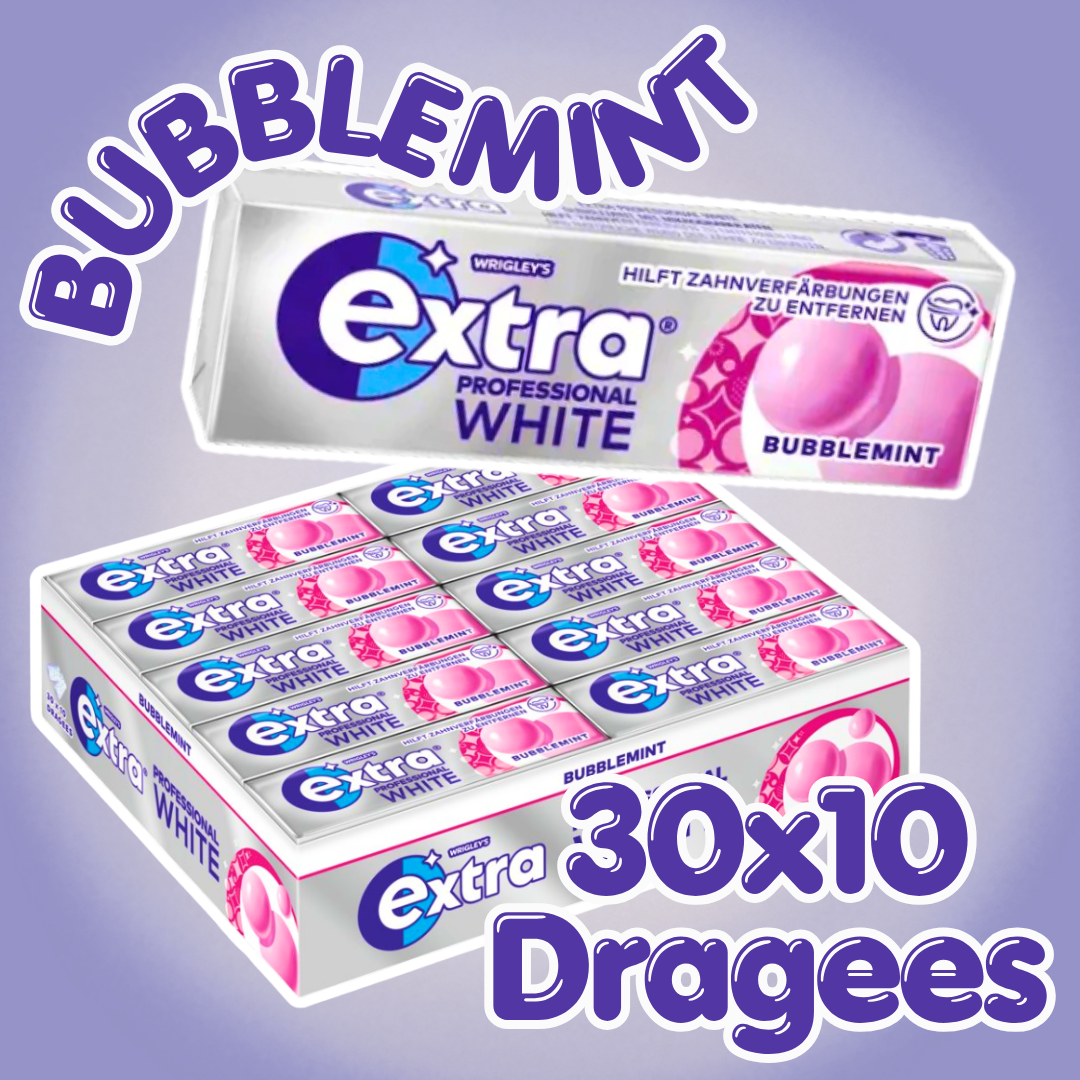 Wrigley's Extra Professional White Bubblemint Kaugummi 30 x 10 Dragees – Zuckerfreier Kaugummi mit Bubblemint-Geschmack