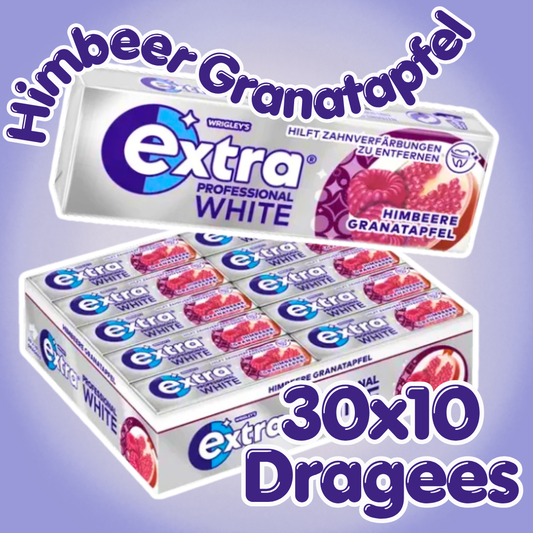 Wrigley's Extra Professional White Himbeer Granatapfel Kaugummi 30 x 10 Dragees – Zuckerfreier Kaugummi mit Himbeer-Granatapfel-Geschmack
