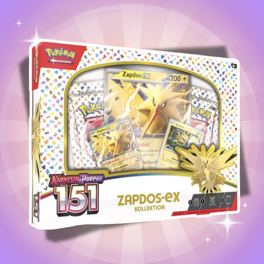 Pokémon Karmesin & Purpur 151 Zapdos ex Box Deutsch – 4 Booster + 2 Zapdos Karten
