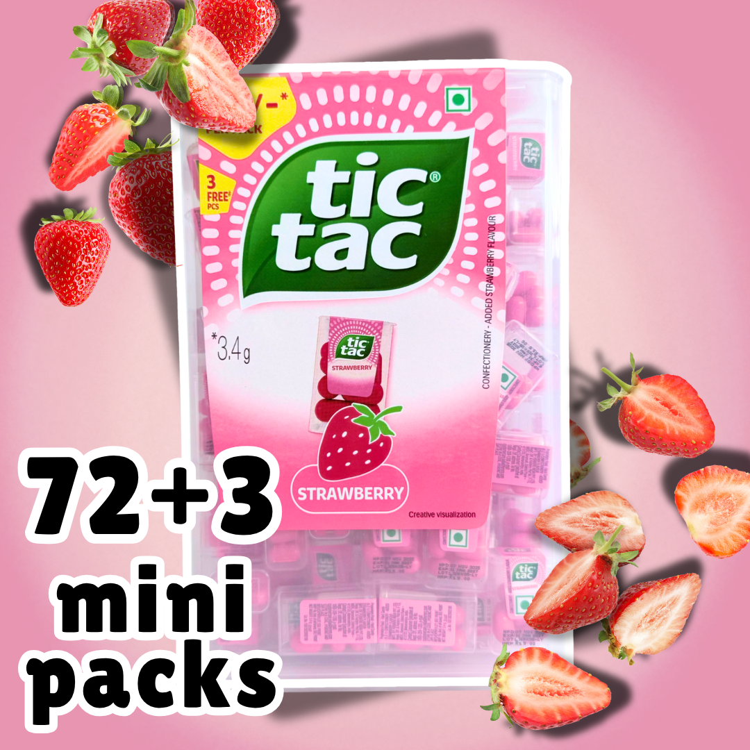 Tic Tac Strawberry 72+3 Mini Packs 75 × 3,4 g – Erdbeer Dragees in praktischen Portionspackungen
