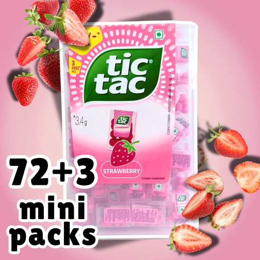 Tic Tac Strawberry 72+3 Mini Packs 75 × 3,4 g – Erdbeer Dragees in praktischen Portionspackungen