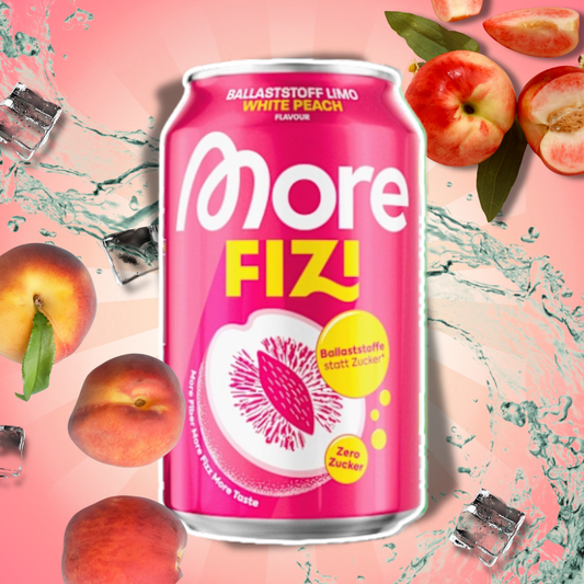 More Nutrition FIZI Ballaststoff Limo White Peach 330 ml – Erfrischungsgetränk mit Weißpfirsichgeschmack