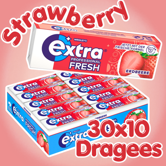 Wrigley's Extra Professional Fresh Erdbeer Kaugummi 30 x 10 Dragees – Zuckerfreier Kaugummi mit Erdbeergeschmack