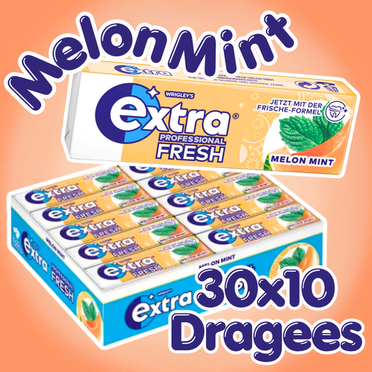 Wrigley's Extra Professional Fresh Melon Mint Kaugummi 30 x 10 Dragees – Zuckerfreier Kaugummi mit Melonen-Minz-Geschmack