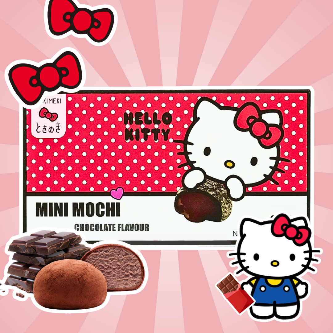 Tokimeki Hello Kitty Mini Mochi Chocolate – Gefüllte Mochi mit Schokoladencreme, 2x4 Stück, 80 g