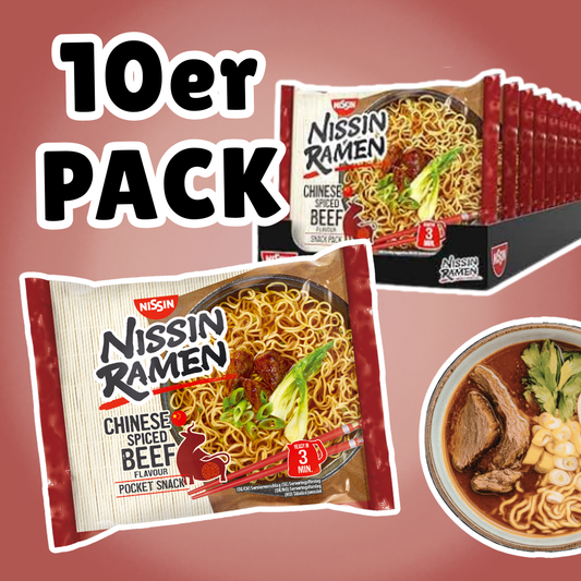 Nissin Ramen Beef – Rindfleisch-Instantnudeln, 10×66,8 g Packung (MHD11/2025)
