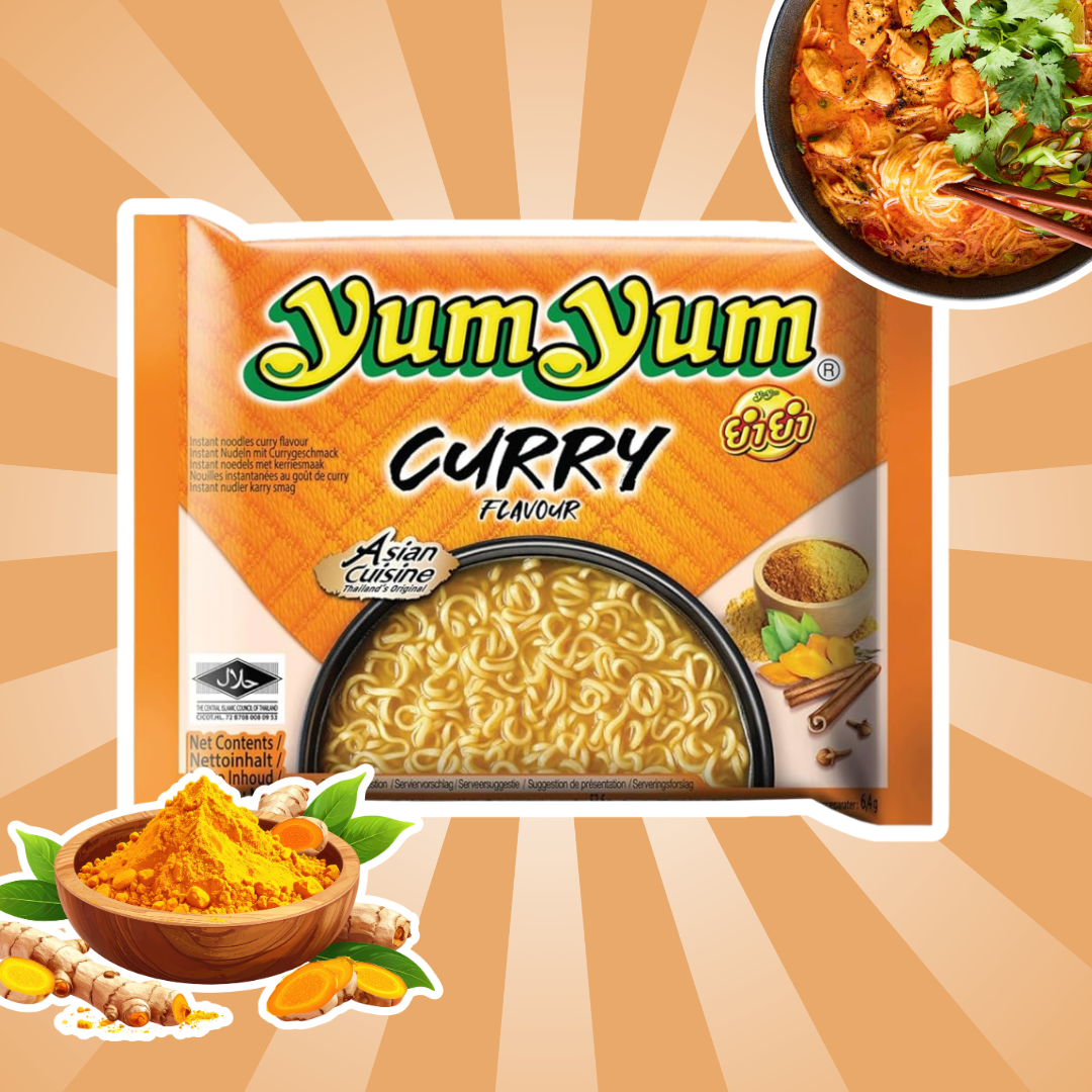 30x Yum Yum Instant Nudeln Curry Geschmack – Würzige Asia-Nudelsuppe, Schnelle Zubereitung, 30x60 g