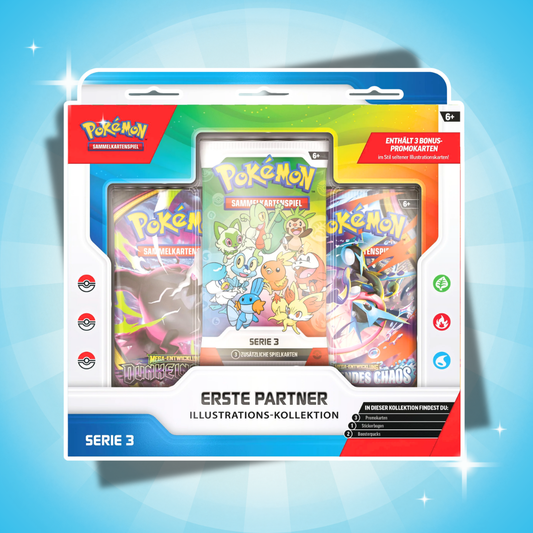 Pokémon Erste Partner Kollektion Set 3 Deutsch – 2 Boosterpacks + Promokarten + Sticker