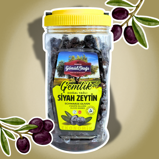 Gönül Dağı Gemlik Doğal Yağlı Siyah Zeytin 1200 g – Natürliche schwarze Oliven nach Gemlik-Art