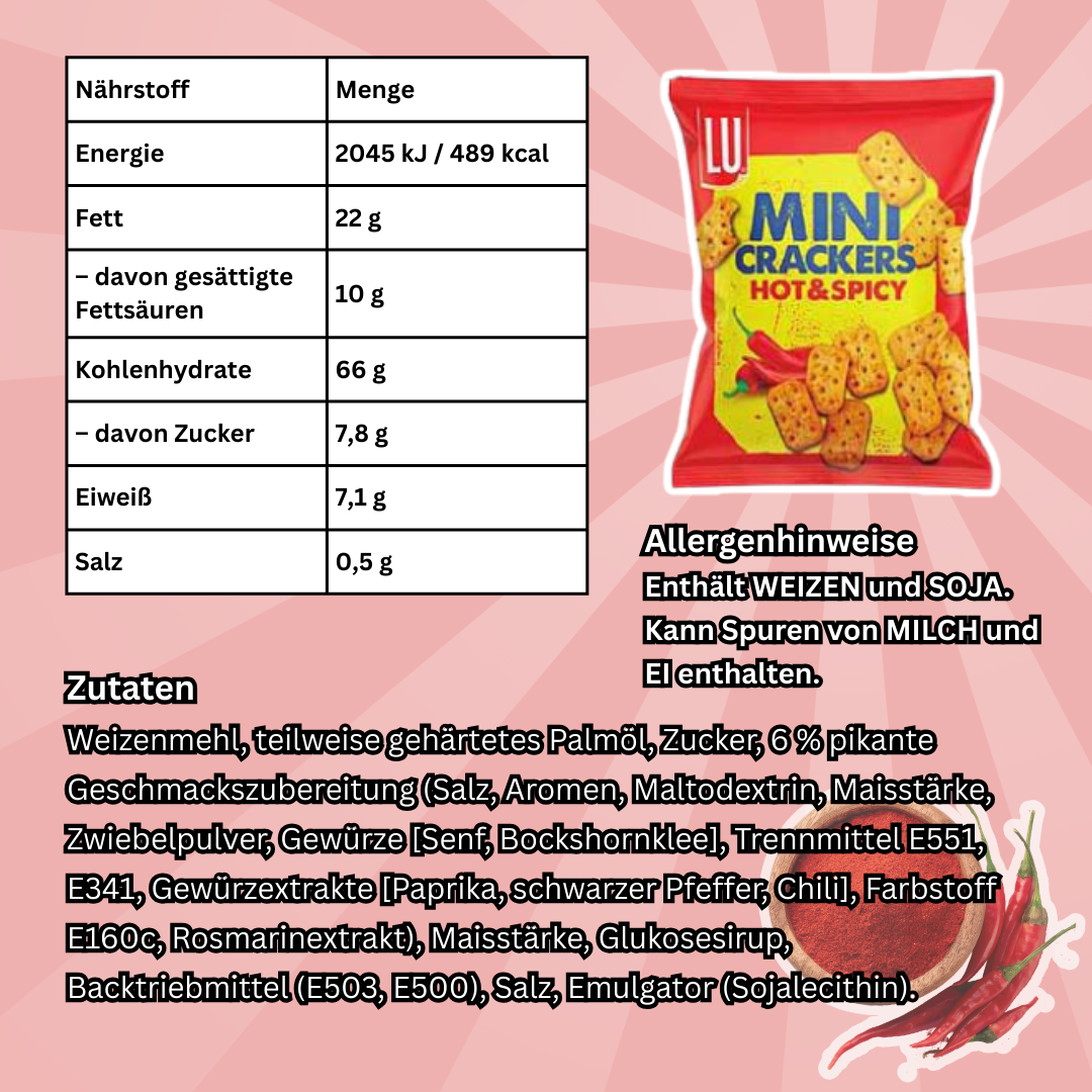 24x LU Mini Crackers Hot & Spicy – Knusprige Mini-Cracker mit würzig-scharfer Note, Vorteilspack
