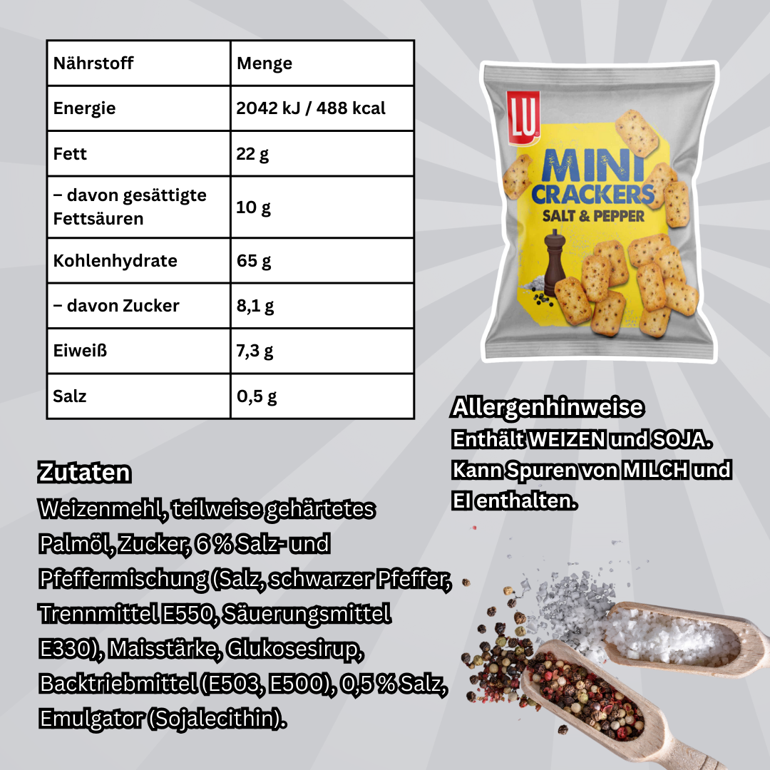 LU Mini Crackers Mix – Salt & Pepper, Sour Cream & Onion, Hot & Spicy, Knusprige Cracker-Auswahl, 3 Sorten kombiniert