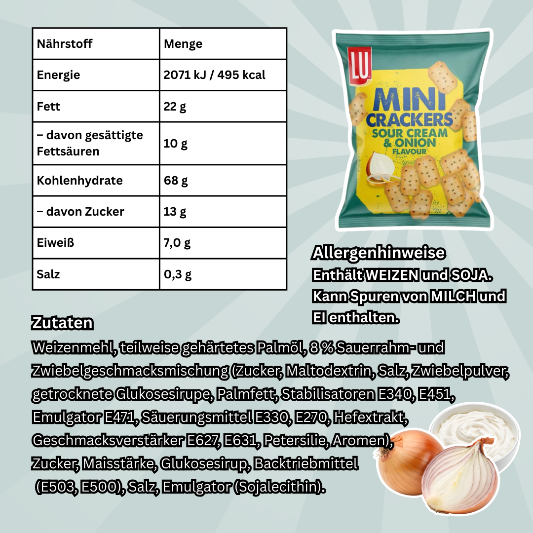 24x LU Mini Crackers Sour Cream & Onion – Knusprige Mini-Cracker mit Sauerrahm- & Zwiebelgeschmack, Vorteilspack