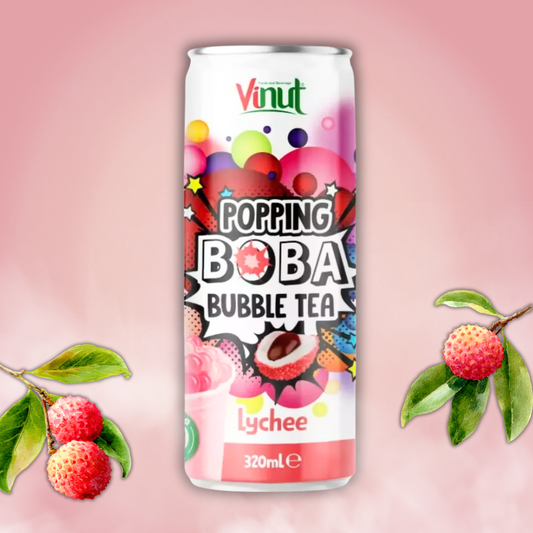 Popping Boba Bubble Tea Drink Lychee – Erfrischender Tee mit Litschi & Fruchtperlen, 320 ml
