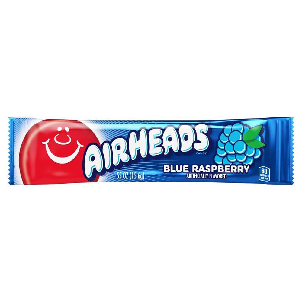 Airheads Blue Raspberry – 36er Box (36 x 15,6 g) | Amerikanische Kaubonbons | Süß-fruchtiger Blue-Raspberry-Geschmack | Einzeln verpackte Taffy-Streifen