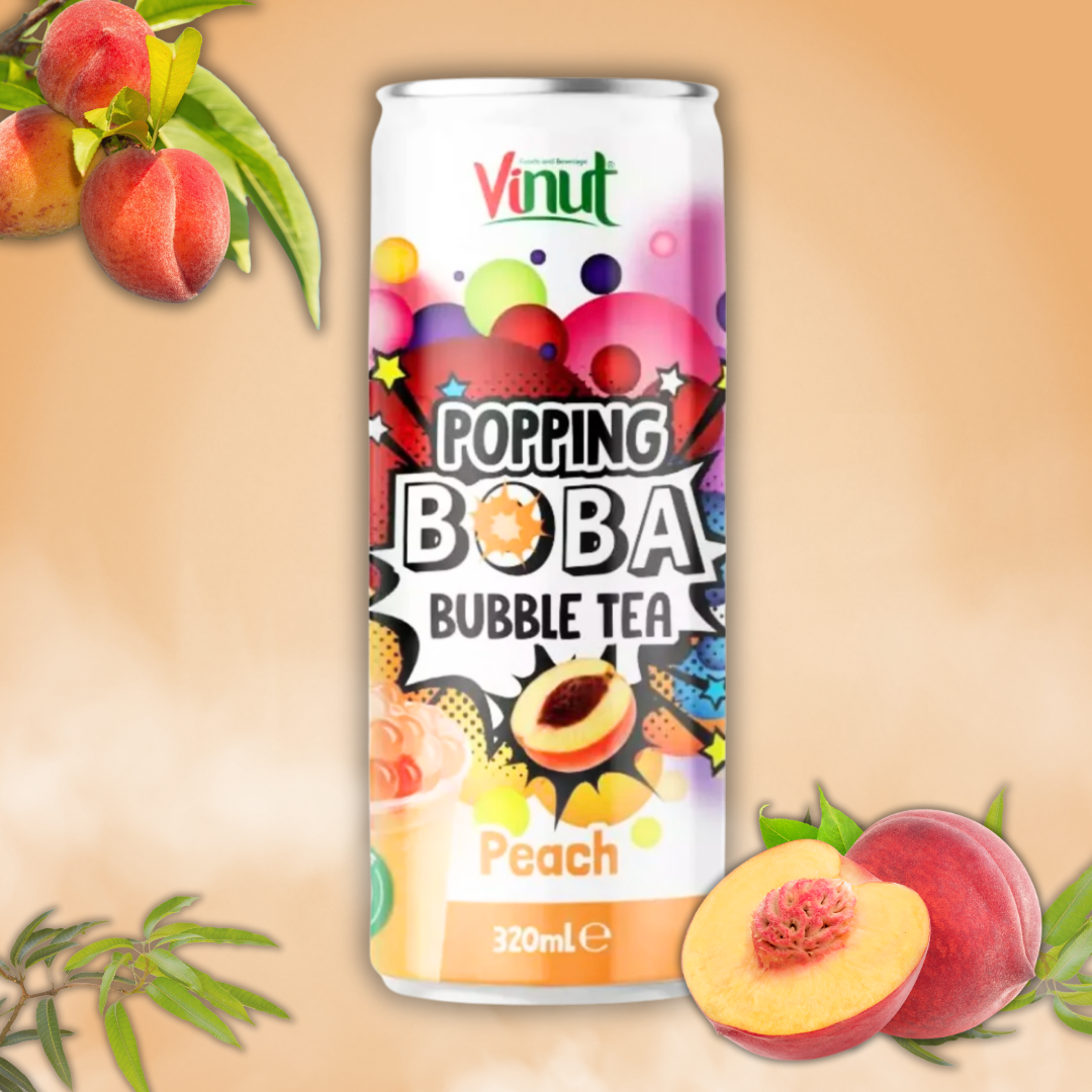 Popping Boba Bubble Tea Drink Peach – Erfrischender Tee mit Pfirsich & Fruchtperlen, 320 ml