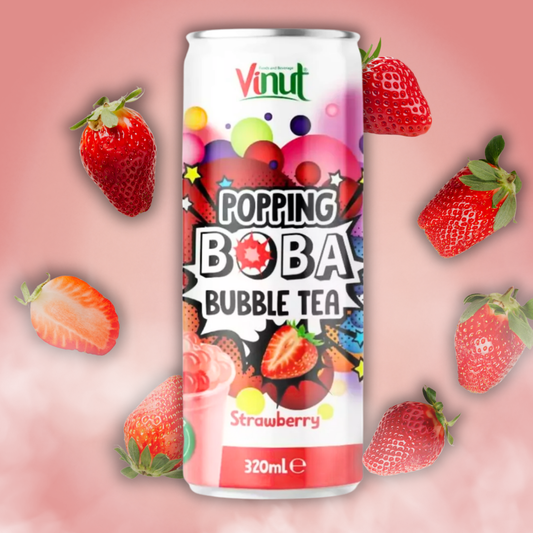 Popping Boba Bubble Tea Drink Strawberry – Erfrischender Tee mit Erdbeere & Fruchtperlen, 320 ml