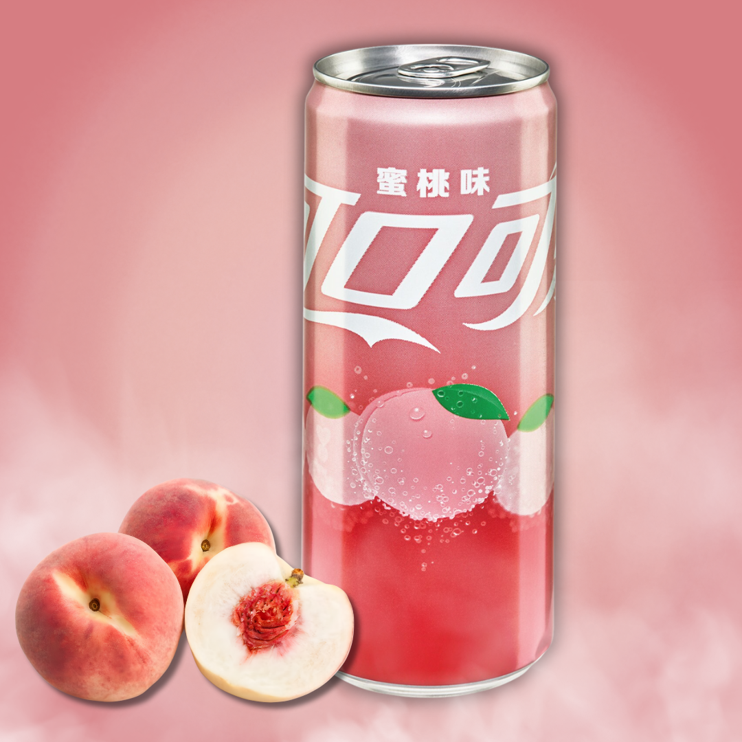 Coke Peach – Coca-Cola mit Pfirsichgeschmack, Erfrischungsgetränk mit Koffein, 33ml Dose