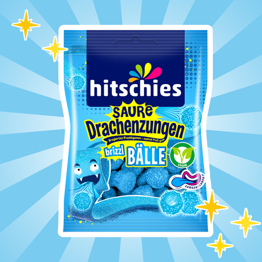 Hitschies Saure Drachenzungen brizzl Bälle Blau – Fruchtig-säuerliche Süßigkeiten, 100 g