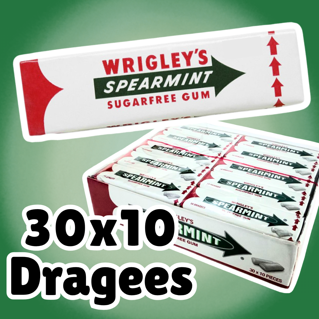 Wrigley's Spearmint Sugarfree Kaugummi 30 x 10 Dragees (30 x 14 g) – Zuckerfreier Minz-Kaugummi