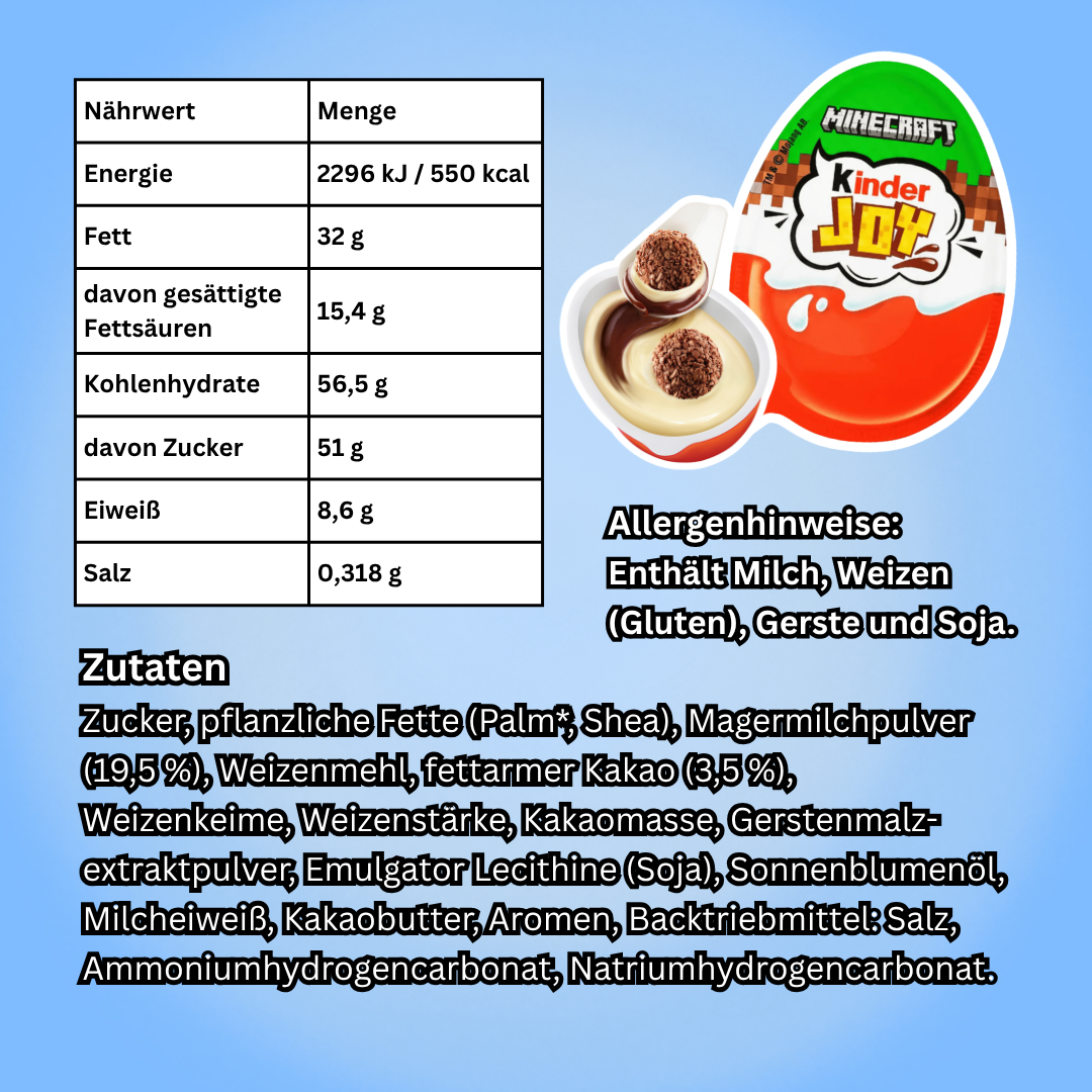 24x Kinder Joy Minecraft Überraschungsei mit Milchcreme & Kakao, 24x20g