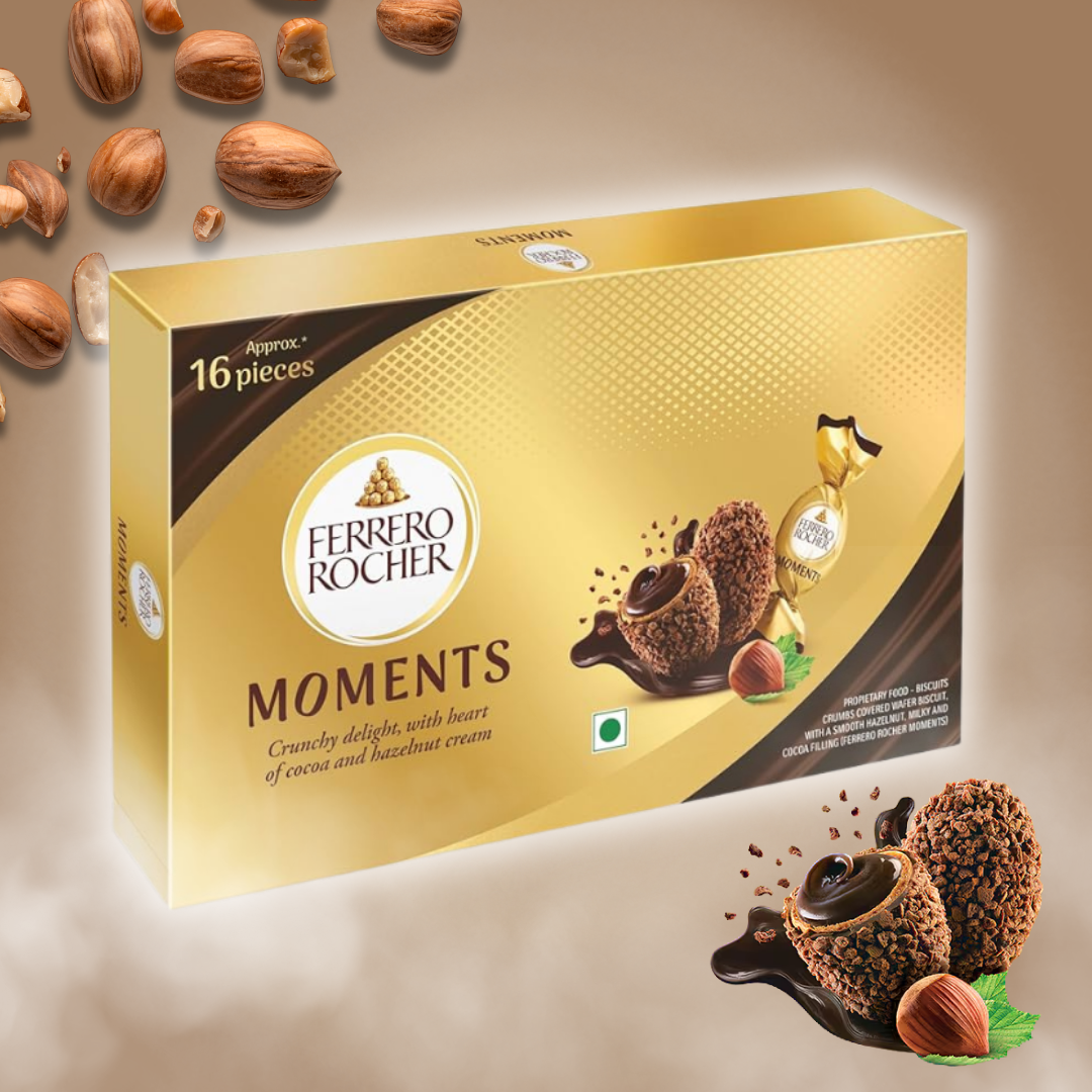 Ferrero Rocher Moments Chocolate – Feinste Milchschokoladen-Pralinen mit Haselnussfüllung, knusprige Waffelstückchen, 92,8 g