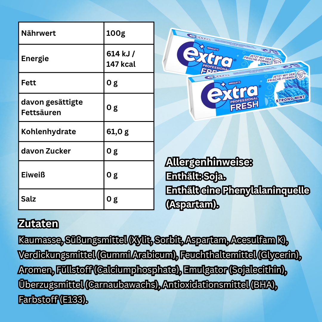 Wrigley's Extra Professional Fresh Strong Mint Kaugummi 30 x 10 Dragees – Zuckerfreier Kaugummi mit intensivem Minzgeschmack