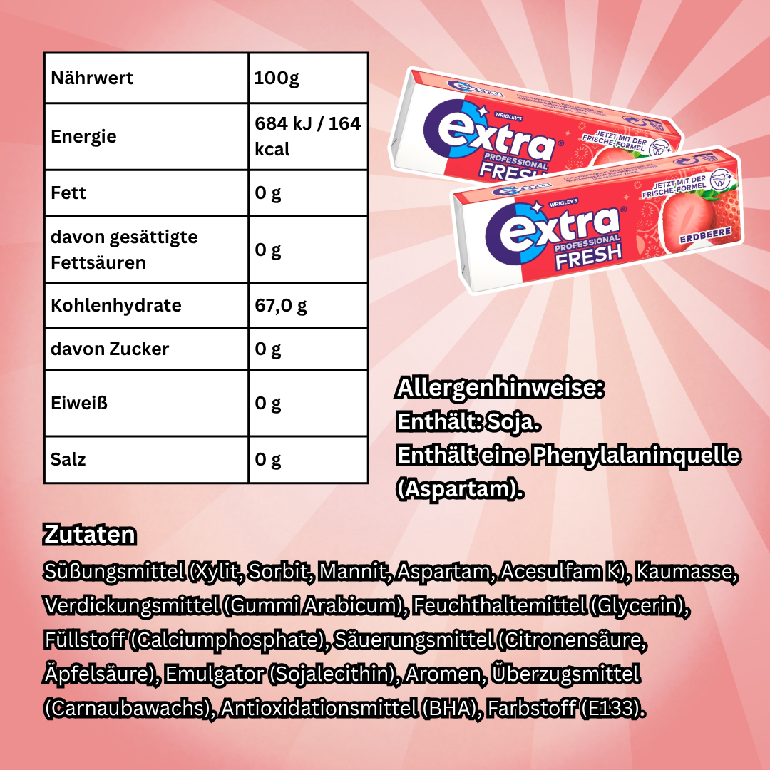 Wrigley's Extra Professional Fresh Erdbeer Kaugummi 30 x 10 Dragees – Zuckerfreier Kaugummi mit Erdbeergeschmack