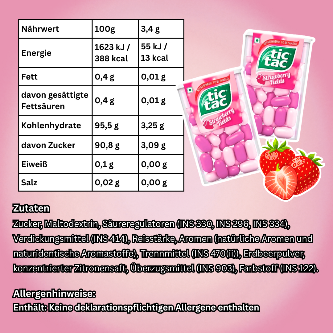 Tic Tac Strawberry 72+3 Mini Packs 75 × 3,4 g – Erdbeer Dragees in praktischen Portionspackungen