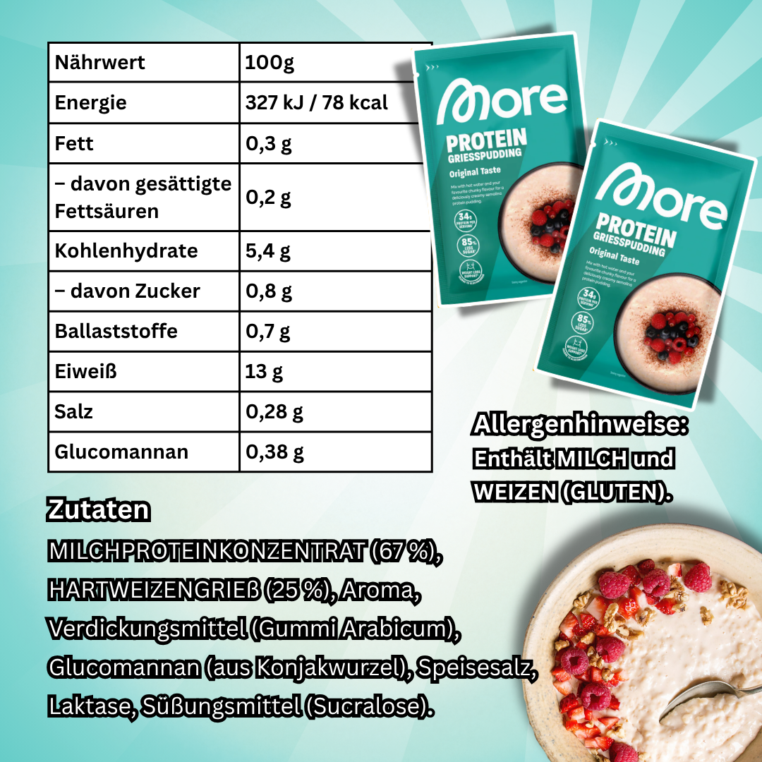 MORE Protein Porridge Original Taste 62 g + Protein Grießpudding Original Taste 60 g – Protein Frühstücks-Set