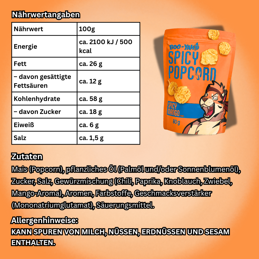 1x Boo-Yah Spicy Popcorn 80g – Verschiedene Sorten (Spicy Mango / Korean Fried Chicken / Spicy Caramel / Nori & Wasabi)
