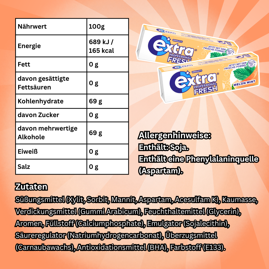 Wrigley's Extra Professional Fresh Melon Mint Kaugummi 30 x 10 Dragees – Zuckerfreier Kaugummi mit Melonen-Minz-Geschmack