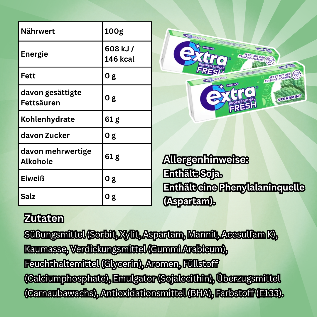 Wrigley's Extra Professional Fresh Spearmint Kaugummi 30 x 10 Dragees – Zuckerfreier Kaugummi mit Spearmintgeschmack