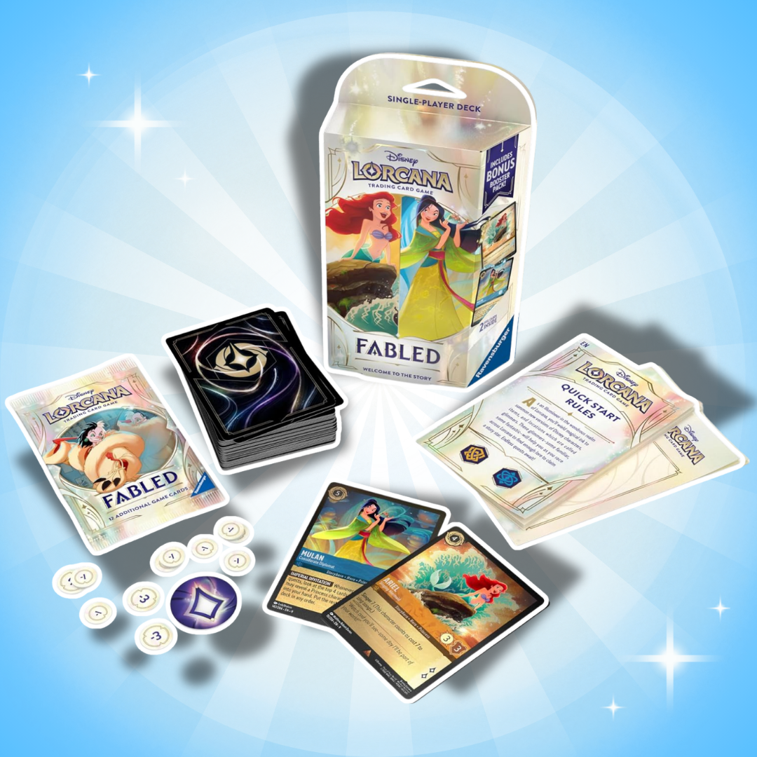 Disney Lorcana Fabled Starter Deck Amber & Sapphire Englisch – 60 Karten + Booster Pack