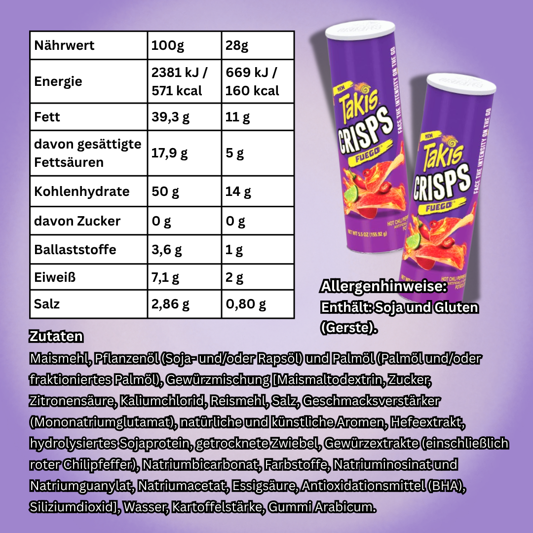 Takis Crisps Fuego 155 g – Scharfe Kartoffelchips mit Chili- und Limettengeschmack