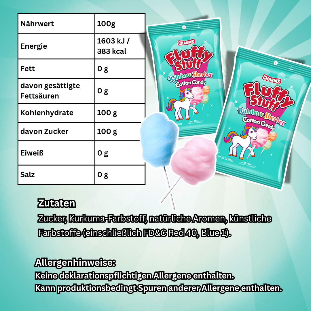 Fluffy Stuff Rainbow Sherbet Zuckerwatte 60 g – Fruchtige Cotton Candy mit Rainbow-Sherbet-Geschmack