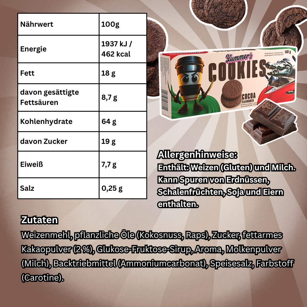 Yummer's Italian Brainrot Cookies Cocoa 140 g – Knusprige Kakao-Kekse