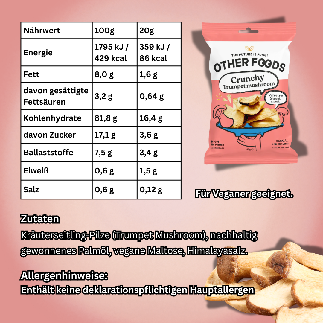 Other Foods Crunchy Trumpet Mushroom Chips 40 g – Knusprige Kräuterseitling-Pilzchips mit Himalayasalz