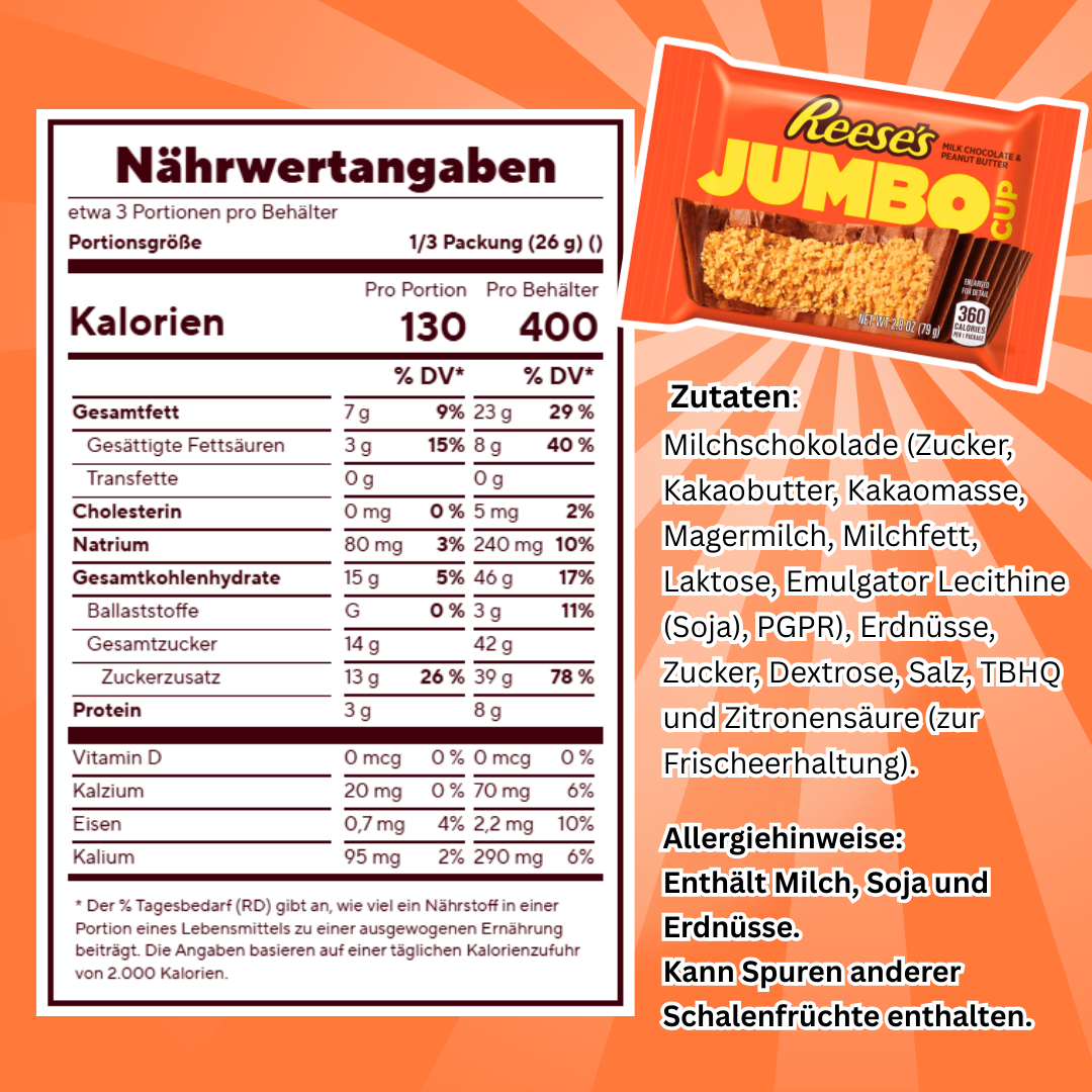 Reese’s Jumbo Cup Erdnussbutterbecher XXL Peanut Butter Cups 79 g