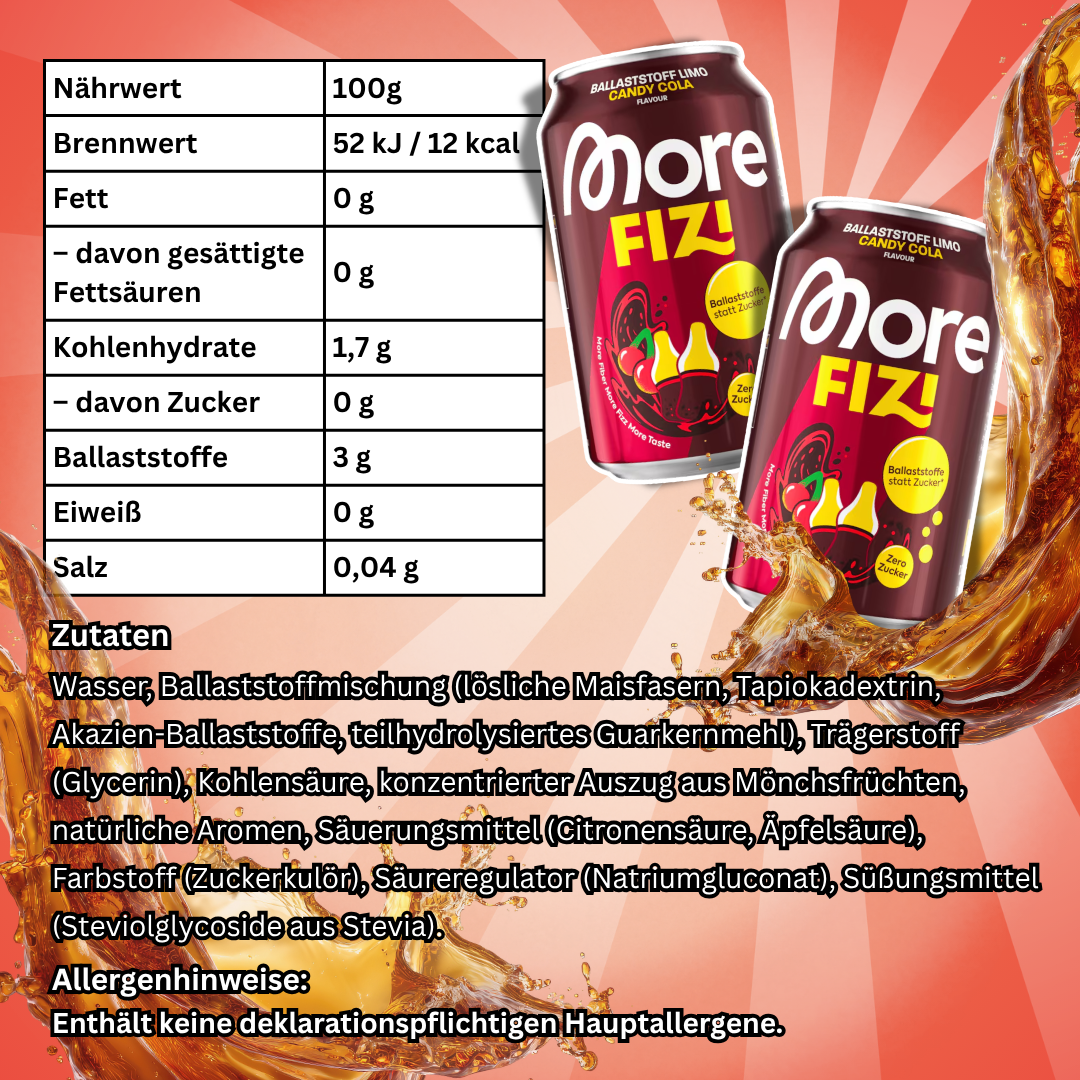 More Nutrition FIZI Ballaststoff Candy Cola 330 ml – Erfrischungsgetränk mit Cola-Geschmack