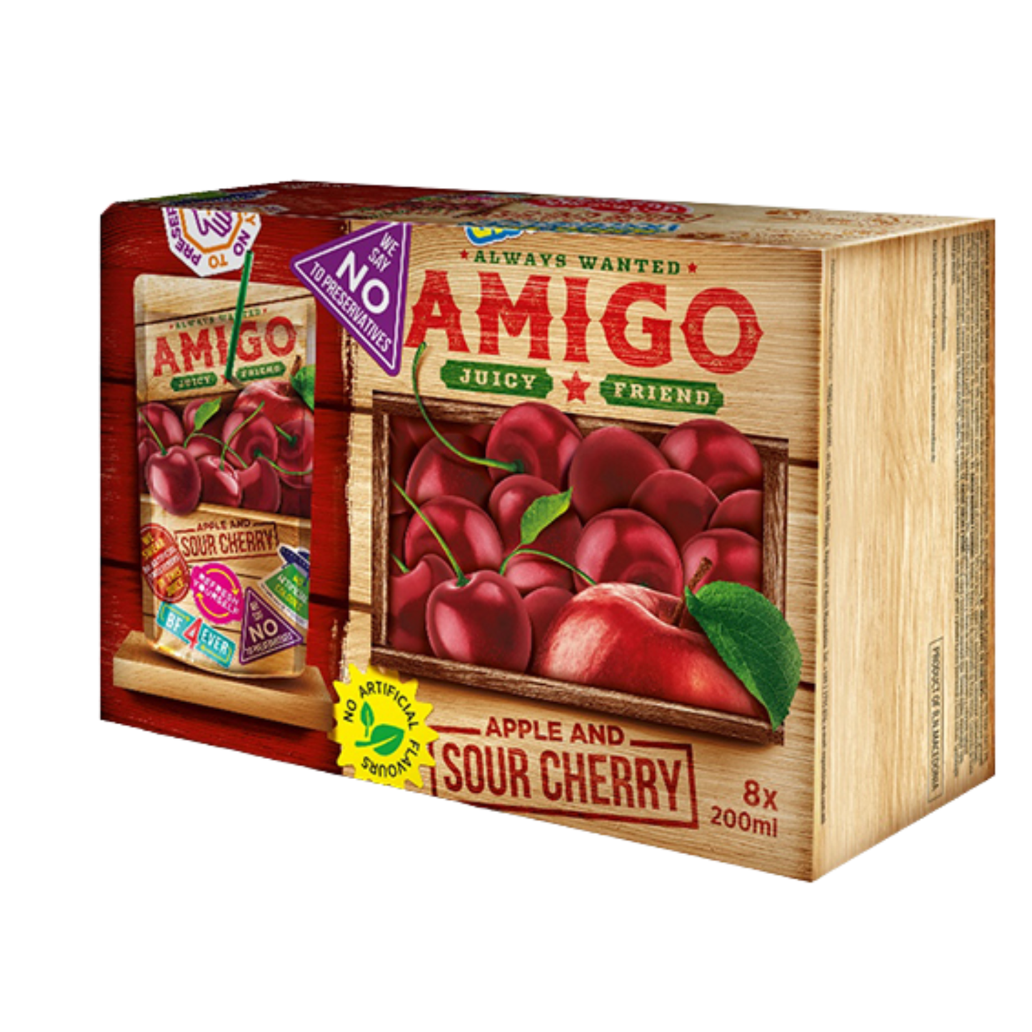 Amigo Softdrink „Apple & Sour Cherry“ – 8 x 200 ml | Apfel-Sauerkirsch-Drink | Mit Vitaminen | Ohne künstliche Zusätze | Perfekt für unterwegs