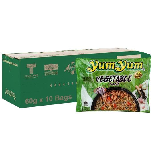 Yum Yum Vegetable Instant Noodles – 10 x 60 g | Thailändische Gemüse-Nudelsuppe | Würzig & aromatisch | Halal | Schnelle 3-Minuten-Nudeln
