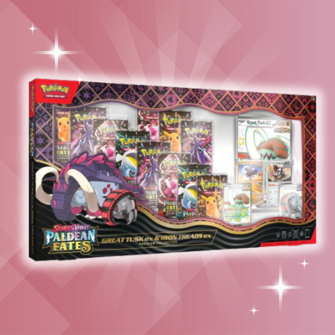 Pokémon Paldean Fates – Great Tusk ex & Iron Treads ex Premium Collection | Englische Premium-Sammelbox