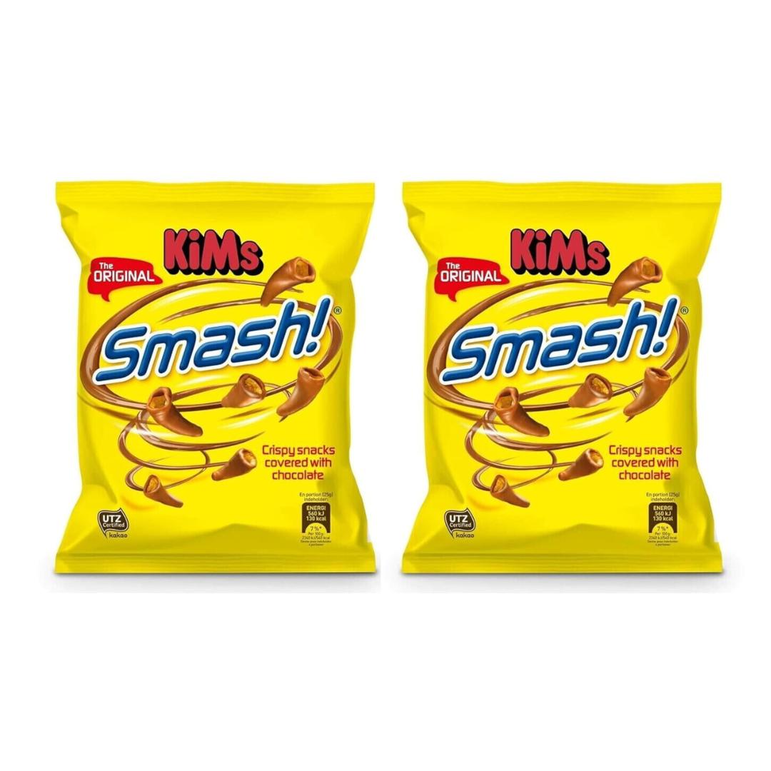 2er Pack KiM’s Smash! – Dänischer Snack-Genuss – Knusprige Maishörnchen mit Milchschokolade überzogen – Süß-salzige Knabberei aus Skandinavien – (2 x 100g)