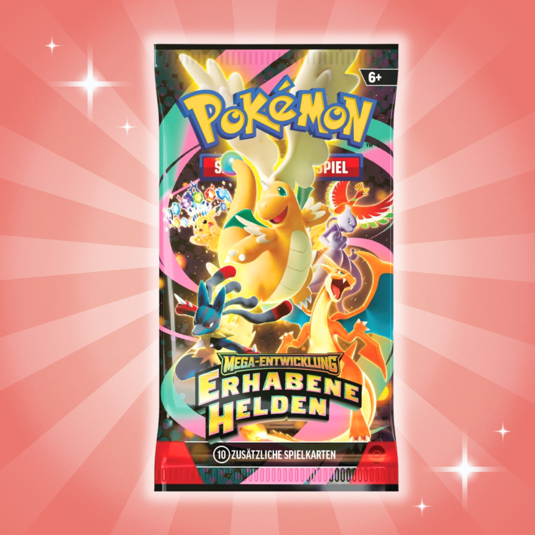 Pokémon ME02.5 – Erhabene Helden Tech Sticker Kollektion (Rot) | 3 Boosterpacks | Deutsch | Mega-Entwicklung