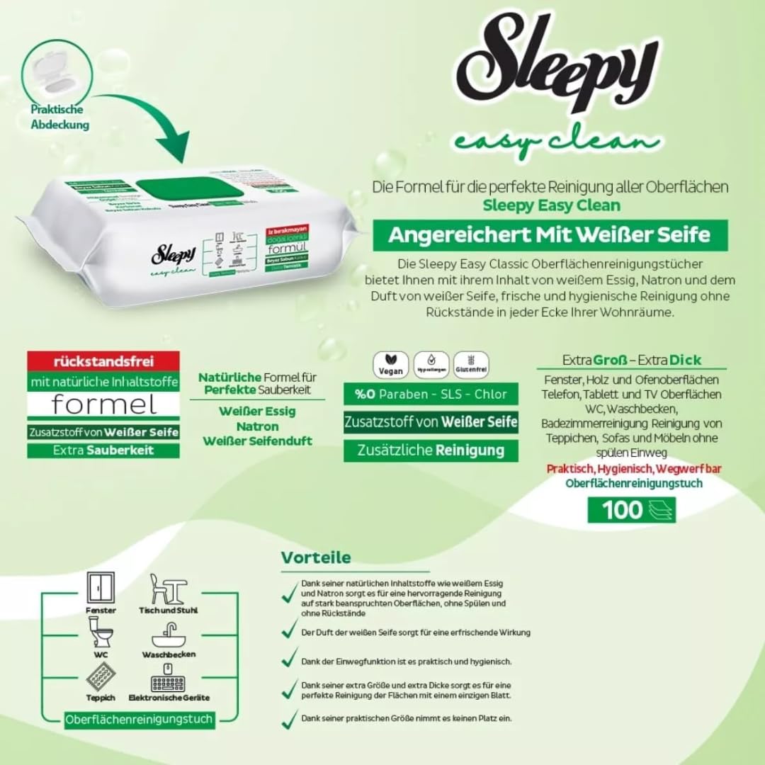 300x Sleepy Reinigungstücher mit Bleichzusatz - Extra Stark gegen Flecken - Grün, Blau und Gelb Oberflächenreinigungs-Set - perfekt für Boden, Küche, Badezimmer und schnellen Glanz auf glatten Flächen