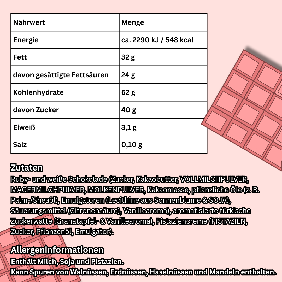 Angel Hair Schokolade Pinky [MHD 03/26] – Ruby & Weiße Schokolade mit Zuckerwatte & Pistaziencreme | 190 g