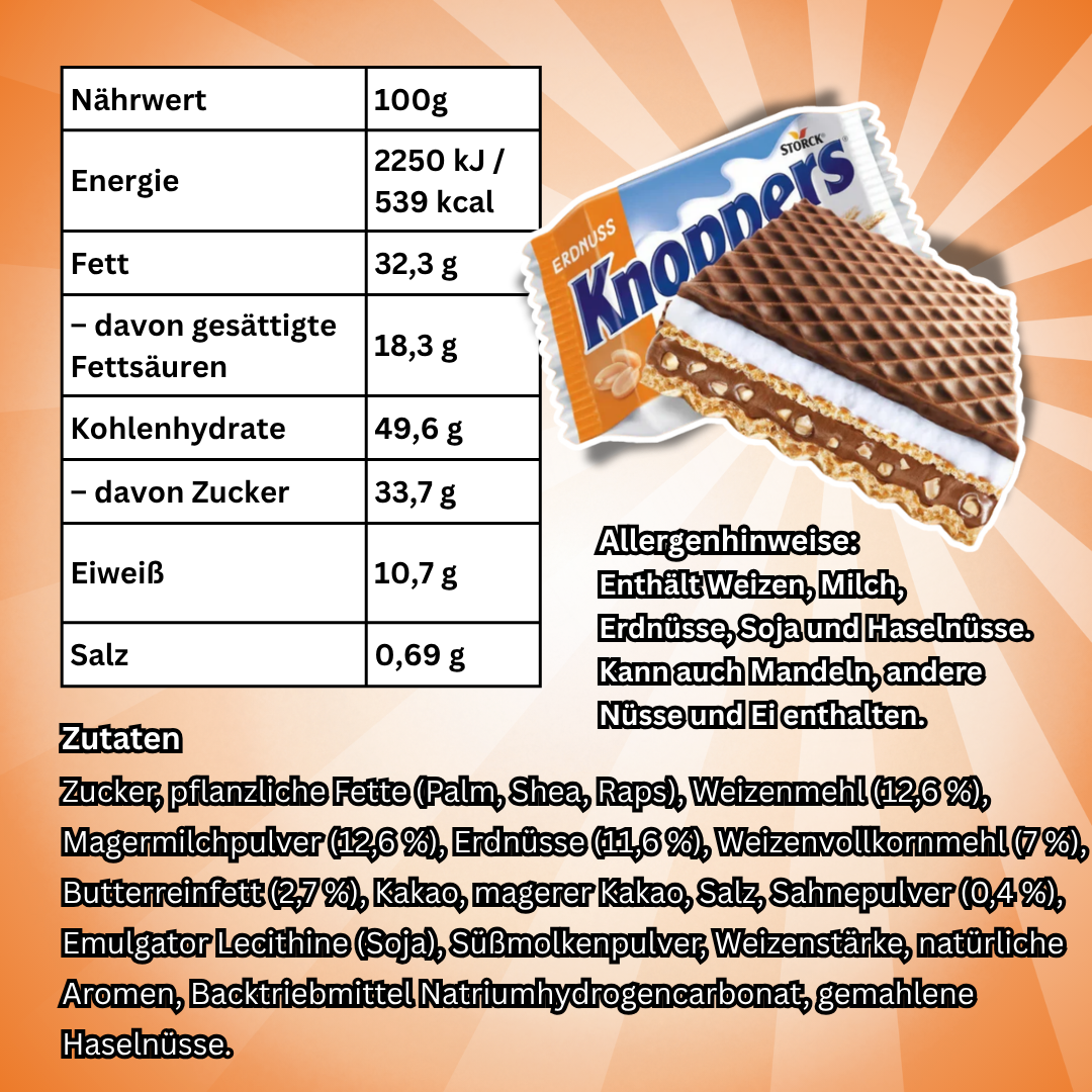 Knoppers Erdnuss 24 x 25 g – Knusprige Waffelschnitten mit Erdnüssen, 600 g