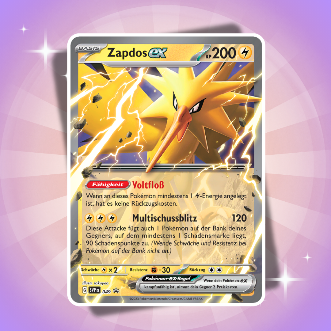Pokémon Karmesin & Purpur 151 Zapdos ex Box Deutsch – 4 Booster + 2 Zapdos Karten