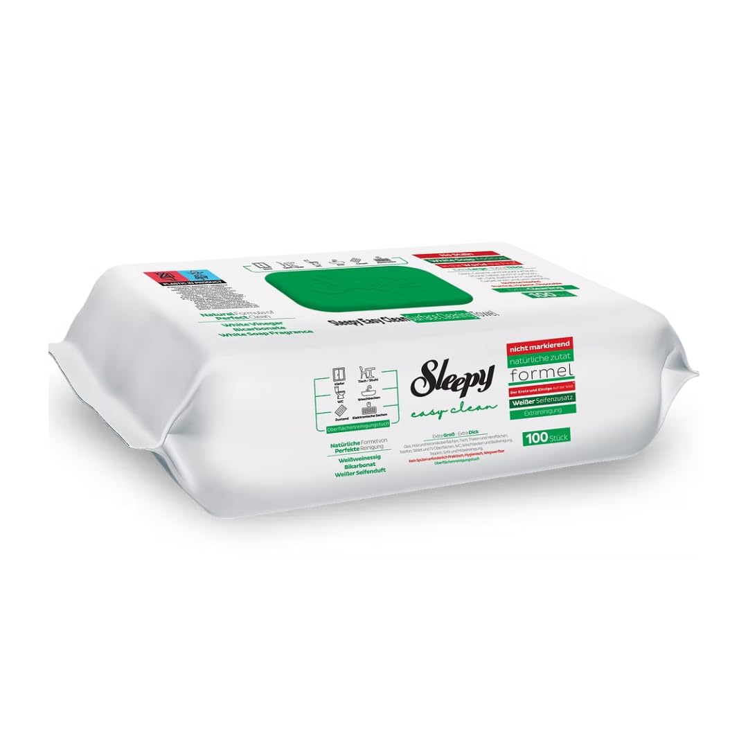 Sleepy Easy Clean – 6er Pack Reinigungstücher (Grün, 6 × 100 Stück, Weißseife-Formel) – streifenfreier Glanz auf allen Oberflächen
